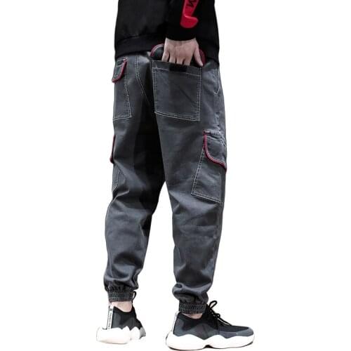 Multi-pocket Hip Hop Cargo Jeans Pants Men Fashion Casual Harem Joggers Trousers Men Streetwear Denim Jeans Men Plus Size