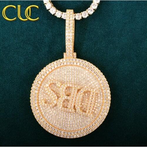 Custom Name Medallion Letter Pendants For Men Micro Pave Zircon Spinning Necklaces Any Font Number/Symbol/Color