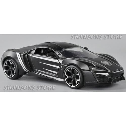 Jada 1:24 Scale Diecast Metal Model Car Toy Lykan Black Panther Miniature Replica Collectable