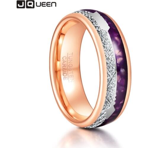 JQUEEN 8mm Rose Gold Color Inlaid Meteorite Purple Men Tungsten Carbide Rings Retro Arrow Tungsten Steel Jewellery
