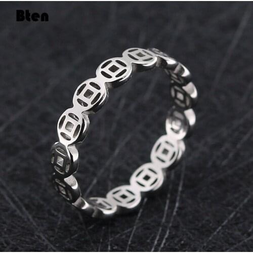 Bten Vintage Chinese Style Thai Silver Gold Color Copper Coin Personality Hollow Round Tail Ring For Women Lucky Ring