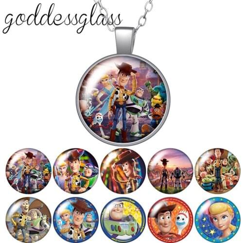 Disney Toy Story Woody Buzz Lightyear Round Glass glass cabochon silver plated/Crystal pendant necklace jewelry Gift