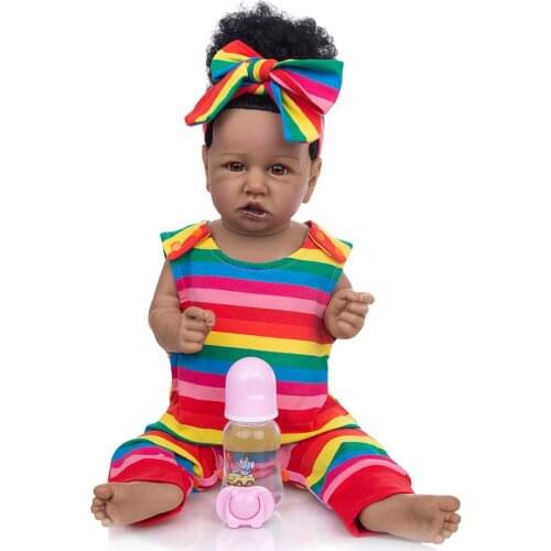 57cm Reborn Dolls Baby 100% silicone Colorful Dress Black Fur Rooted Hair Kids Gift