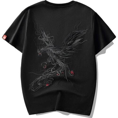 Summer Heavy Industry Embroidery Phoenix Couple Personalized Short Sleeve T-shirt Men and Women Fashion Hip Hop Loose Fashion