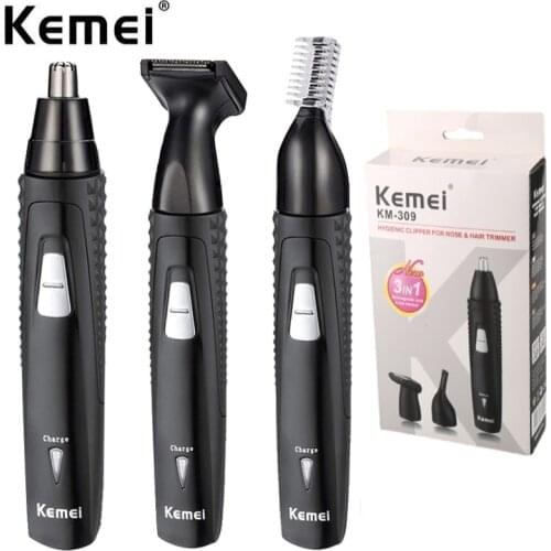 Kemei 3-In-1 Rechargeable Electric Nose Hair Trimmer Ear Sideburns Cutter Cleaner Facial Care Machine Nose&Ear Clipper KM-309