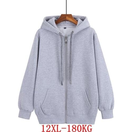 Mens autumn and winter large size zipper 12XL hooded sweatshirt plus size 7XL 8XL 9XL 10XL thick black blue red gray big coat