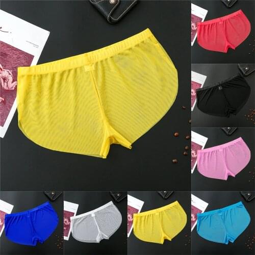 Men Boxer Briefs Loose Middle Waist Boxer Intimates Solid Color Underwear Arrow Pants Ice Silk Mesh Breathable Male Underpants