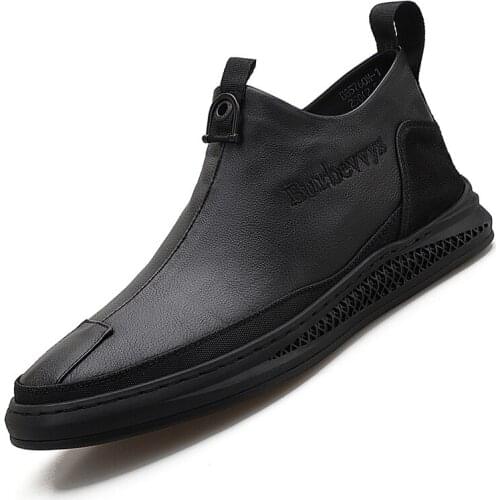 New Men Ankle Boots Genuine Leather Casual boots Cow Leather Winter with fur warm male shoes Black Chelsea Boots Zapatos Hombre