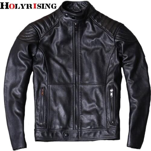 Men Cow Leather Stand Collar Striped Soft Leather Winter Natural Cowhide Coats Male Shorts Clothing Slim Fit Bikers Coats 19510