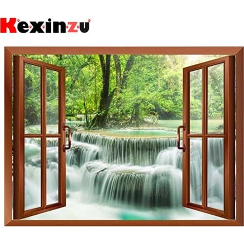 Kexinzu Full 5D DIY Square/Round Diamond Painting" Window Waterfall" 3D Embroidery Cross Stitch Mosaic diamondpainting Gift