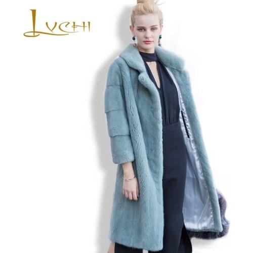 LVCHI 2019 Mink Coats New Arrival Winter Womens Real Silver Fox Fur Coat Natural Fox Color Nine Quarter Sleeve Outearwear