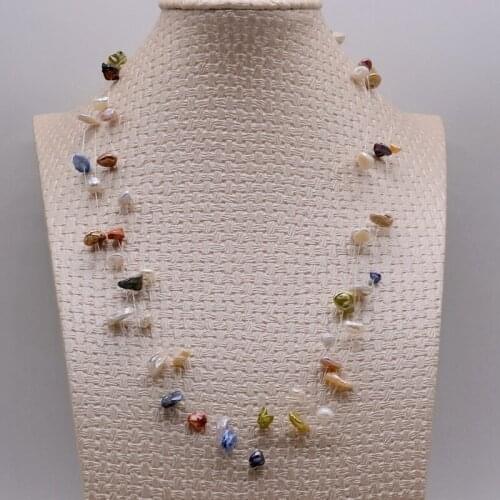 Baroque planet necklace, colorful irregular freshwater pearls, handmade fish line, womens pearl necklace, engagement jewelry