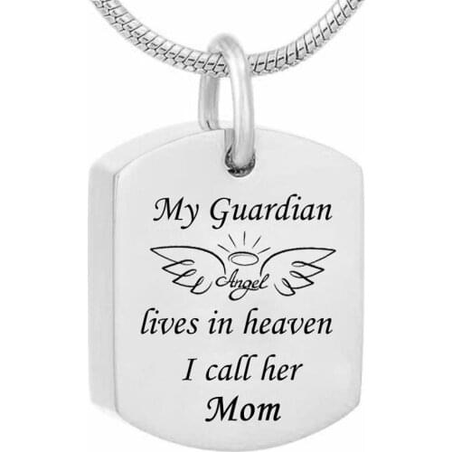 Cremation Memorial wing Jewelry My Guardian Angel Cremation Urn Ashes Memorial square Pendant Necklace(Engraving)