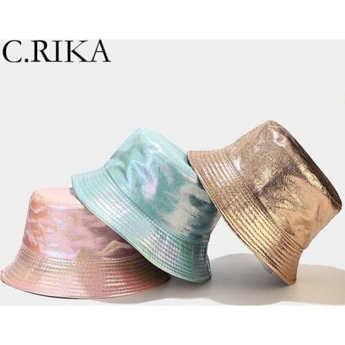 Summer Faux Leather Bucket Hat Women Men Solid Two Sided Fisherman Hat Bob Boy Girl Outdoor Street Hip Hop Shade Sun Hat Panama