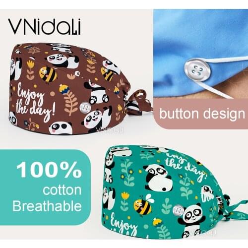 Panda series printing caps Unisex scrubs caps Adjustable cotton hats High Quality adjustable sweat-absorbent Elastic scrubs hats