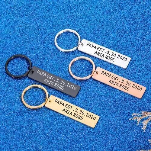 Personalized Name Date Keychain Papa Est Fathers Day Gifts for Dad Stepdad Dad Men Father Keychain Birthday Anniversary Gift