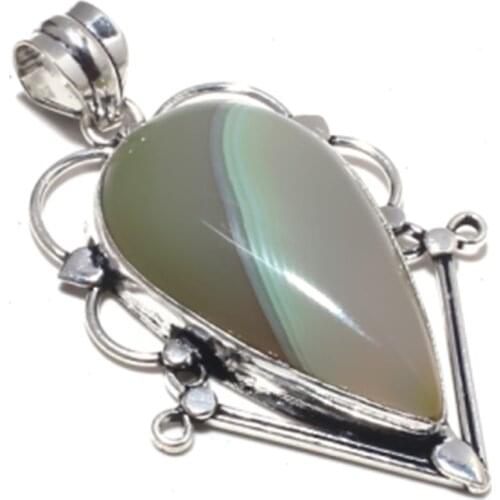 Genuine Botswana Agate Pendant Silver Overlay over Copper , Hand made Women Jewelry gift , P8549