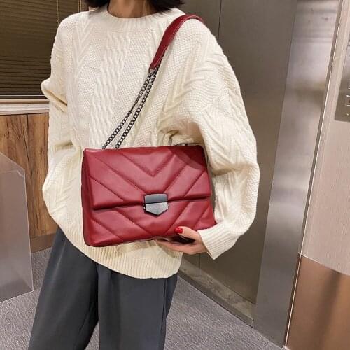 Simple Lattice Pattern Handbag Soft PU Leather Female Handbags Chain Travel Bags Casual Wild Shoulder Messenger Bag women 2021