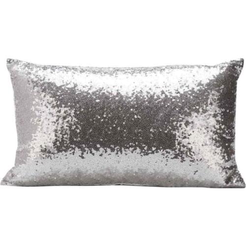 Rectangle Pillowcase,Solid Color Glitter Sequins Throw Pillow Case Cafe Home Festival Decor Car Sofa Cushion Covers (Silver)