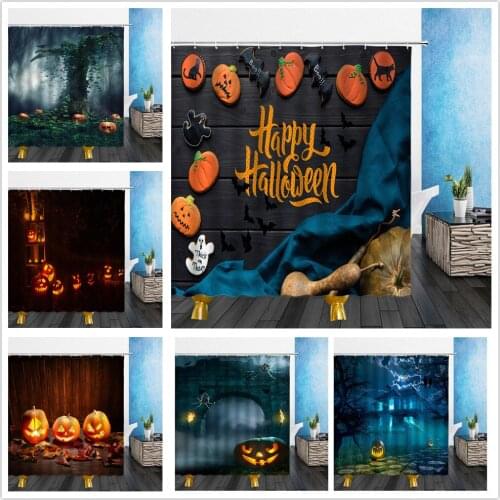 Happy Halloween Pumpkin Wizard Cute Cartoon Shower Curtains Bathroom Home Decor Waterproof Frabic Bath Cloth Curtain With Hooks