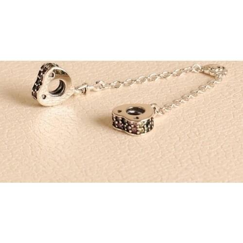 Original jewelry DIY beads 925 sterling silver charm zircon heart safety chain fit pandora bracelet women jewelry making gift