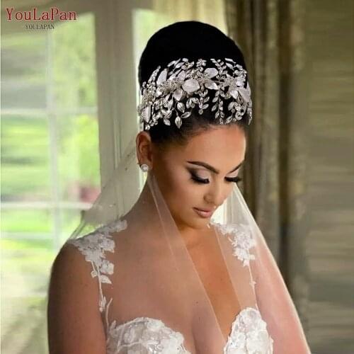 YouLaPan HP391 Rhinestone Bridal Tiara Gold Alloy Leaf Hairbands Hair Piece Bridal Headwear Wedding Hair Jewelry Accessories