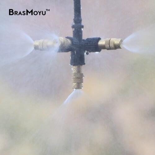 1PC Hanging With Valve 5 Head Brass Cross Misting Sprinkler Garden Watering Adjustable Spray Cooling Irrigation System Nozzle