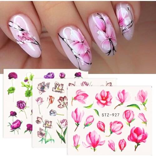 1pcs Flower Series Nail Water Decal Sticker Floral Sakura Daisy Rose Leaf Transfer Slider Foil Nail Decoration SASTZ922-957-1