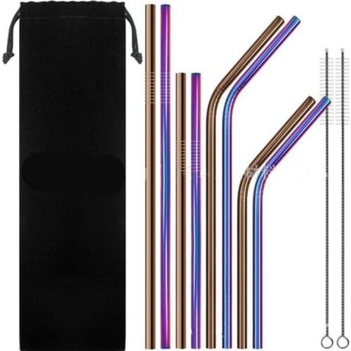 10Pcs/lot Colorful Metal Straw Reusable Straw Stainless Steel Straw Set for 20/30 oz Cup Reusable Drinking Straws Cleaners