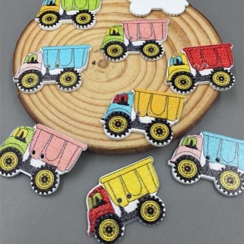 100pcs Mixed car Truck Sewing Wooden Buttons Scrapbooking Crafts Decorations 31mm