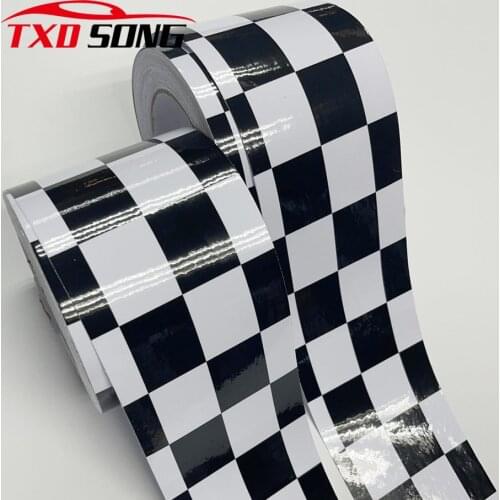 10cmx1/2/3/4/5/6m Gloss Black White Checkered Racing Flag Vinyl Film Car Wrap Foil Adhesive Car Motorbike Scooter Sticker