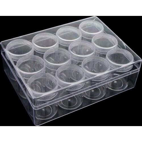 12x20g Empty ClearPlastic Cream Powder Nail Art Jars Pots Bottle Cosmetic Container Trave Container Jar Storage
