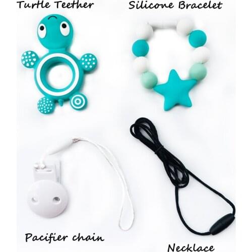 4pcs/set Silicone Turtle Teether Bracelet Chew Beads Tortoise Teething Nursing Pendent Baby Pacifier Chain Necklace DIY BPA Free