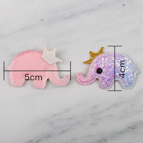 IBOWS 5pcs 50*40mm Cute Glitter Padded Patches Crown Dolphin/Elephant Applique for DIY Craft Hair Clips Decortion Accessories