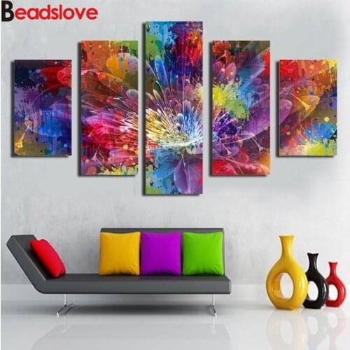5 pcs Gorgeous Flowers diamond painting Cross Stitch 3D Diamond Mosaic drill full square Diamond Embroidery Abstract art