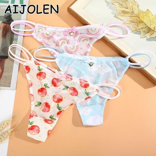 AIJOLEN Hollow Sexy Cute Thong and G String Printing Watermelon Bow Bells Womens Panties Cross Belt Sweet Underwear Sexy Briefs