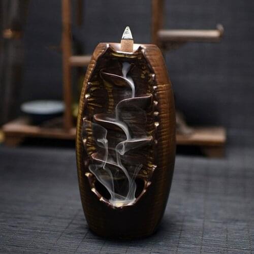 2 Color Backflow Incense Burner Ceramic Aromatherapy Furnace Lotus Smell Aromatic Home Office Waterfall Incense Holder