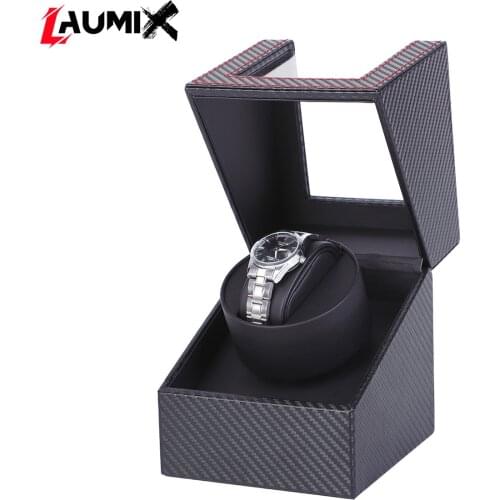 Watch gift box Automatic Single Watch Winder in PU Black Leather box Carbon Fiber Leather smartwatch Storage case for Men Women