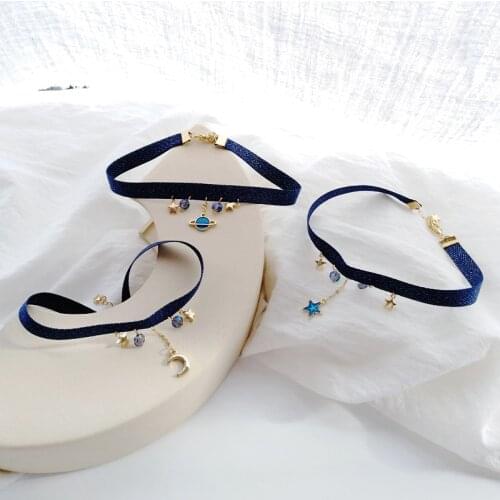 Sun Korea simple star moon earth necklace crystal pendant collarbone chain neck chain women jewelry gifts party necklace