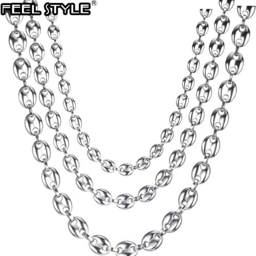 Width 7MM 9MM 11MM Gold Stainless Steel Gold Gold Coffee Beans Link Chain Necklace Chain For Men HIP Hop Jewelry