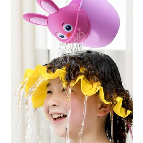 Child Shower Shampoo Cup Newborn Baby Cartoon Pink Rabbit Shower Cup Baby Shower Water Spoon Bath Watering Cup Children