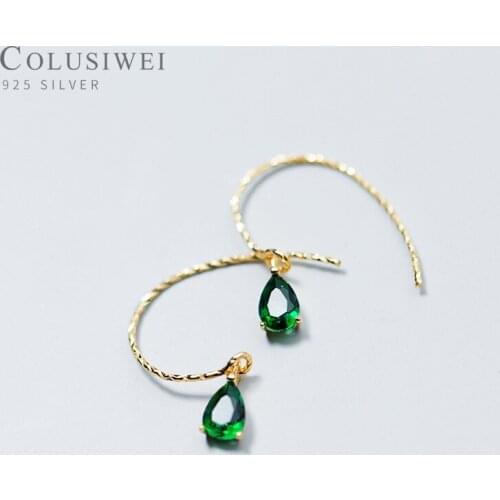 Colusiwei Fashion 925 Sterling Silver Emerald Cut Green Zirconia Water Drop Dangle Earrings for Women Korean Style Fine Jewelry