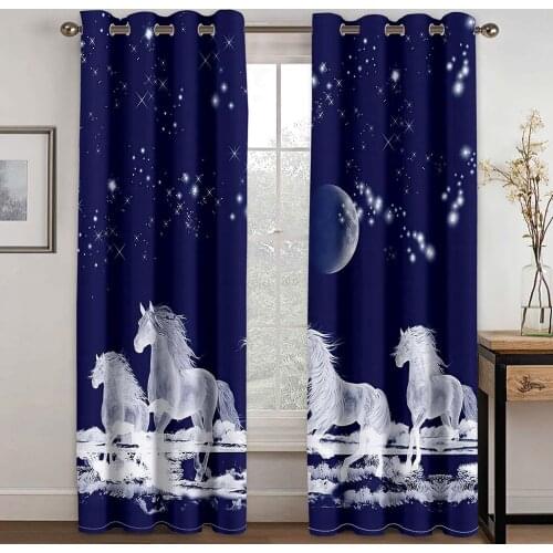 3D Snow Moon Unicorn Pattern Blackout Childrens Curtain Set, Suitable for Home Curtains In The Living Room and Bedroom
