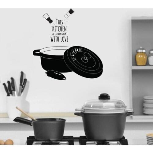 Home Minimalist Kitchen Waterproof Applique Wallpaper Art Sticker Simple This Kitchen Seasoned with Love Pattern WL107