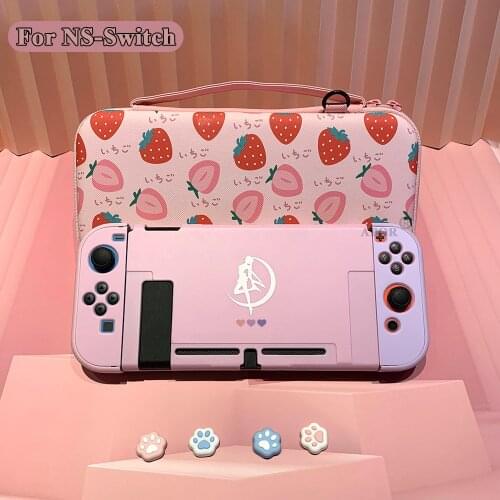 Strawberry Travel Carrying Storage Bag For Nintend Switch Game Console Cover Anime Cartoon Protective Case Cute Joystick Caps