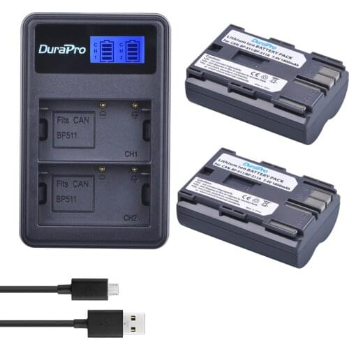 BP-511 1800mAh BP-511A Battery + LCD USB Dual Charger for Canon EOS 40D 300D 5D 20D 30D 50D 10D D60