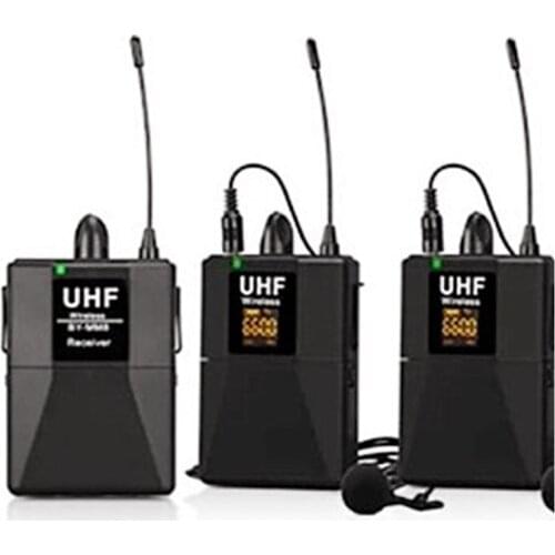 UHF Dual Channel Wireless Lavalier Microphone Lapel Mic for SLR 65M Range DSLR Camera Interview