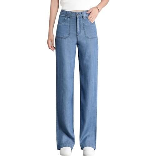 Womens High Waist Tencel Jeans New Fashion 2020 Summer Wide Leg Pants Comfortable Loose Casual Denim Jeans Vintage jeans S 3XL