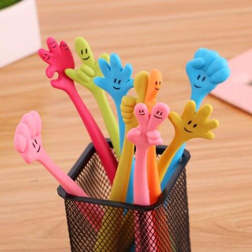 2 PCS Kawaii Cartoon Finger Ballpoint Pens Soft Glue Bendable Smiling Face Ball Point Pen for Office School Supplies Kids Gift