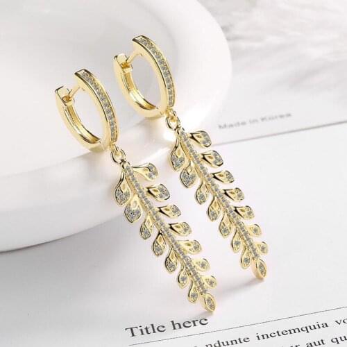 KOFSAC Exquisite Leaves Hoop Earrings Silver Color Jewelry For Women Zircon Long Tassel Earring Cute/Romantic Lady Party Gifts